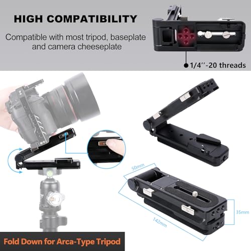 Image of NICEYRIG Foldable V Mount Battery Plate with V-Lock Base, Quick Release Plate Dovetails for Manfrotto Standard & ARCA-Swiss, Heavy Duty L-Type Bracket for DSLR Camera - 598