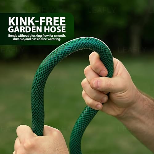 Image of Leafly Heavy Duty Garden Hose Pipe | 1 /2 Inch Flexible Water Pipe with Double Latex Core Braided Anti-Kink Outer Layer 8-Pattern SprayGun, Tap Connector & 2 Clamps | Leak-Proof, UV-Resistant (20M)