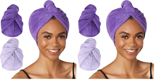 Image of Turbie Twist 4-Pack Microfiber Hair Towel for Beauty, Travel, Gifting - Hair Wrap Turban for Straight, Wavy & Curly Hair - Premium Personal Care - Dark Purple & Light Purple