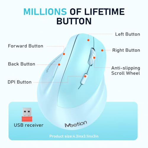 Image of MEETION Ergonomic Wireless Vertical Mouse, Rechargeable, Blue
