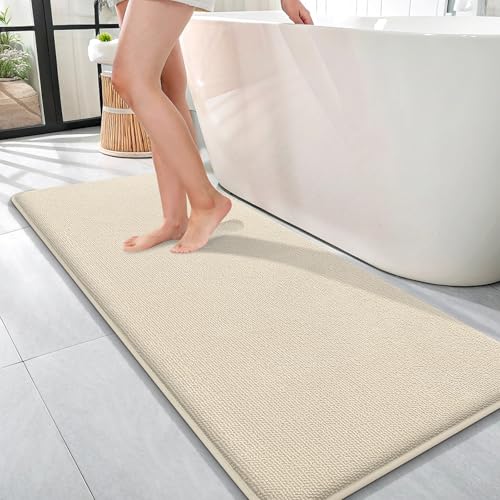 Image of OLANLY Thick Memory Foam Bathroom Runner Rugs 47x17, Extra Soft Absorbent Long Bath Rug, Quick Dry Bath Mats, Non-Slip, Machine Washable Mat for Bathroom, Tub and Shower, Home Decor Accessories, Sand