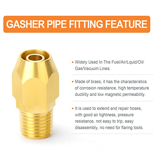 GASHER 5PCS Brass Pneumatic Replacement Fitting, Reusable Hose End Repair Fitting 3/8\" Barb(Suitable for 3/8\" ID,1/2\" OD air hose) x 1/4\" NPT Rigid