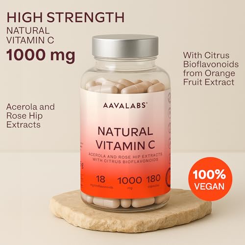 High Strength Natural Vitamin C Capsules 1000mg - 180 Vitamin C Tablets - Acerola Fruit Extract - with Citrus Bioflavonoids and Rosehip - VIT C Supports Immune Function- 3 Months Supply - 100% Vegan - Image 3