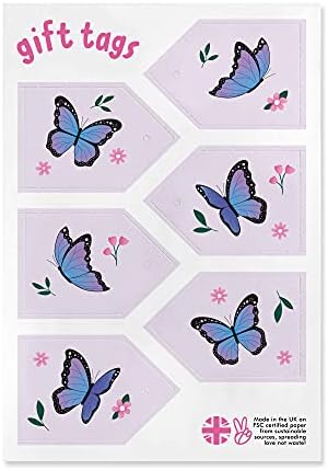 Butterfly Wrapping Paper for Her - 6 Sheets of Gift Wrap for Girls - for Women Sister Daughter - for Birthday Girl - for Female Friend - for Christening, Baby Shower