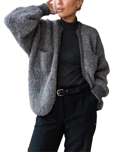 Springrain Womens Open Front Cardigan Color Block Long Sleeve Chunky Cardigan Loose Knit Sweaters Outwear