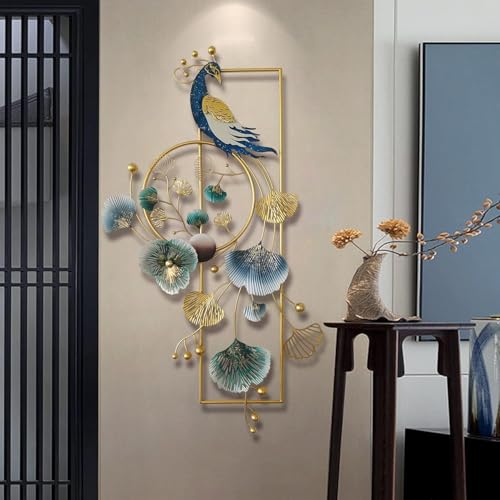 Image of SHREE 'O' GREEN TECH - Metal Multicolor Peacock Abstract Figures Handcrafted Wall Sculpture Wall Art For Living Room Guest Room Bedroom Kitchen Office (Size 35x18 inch)