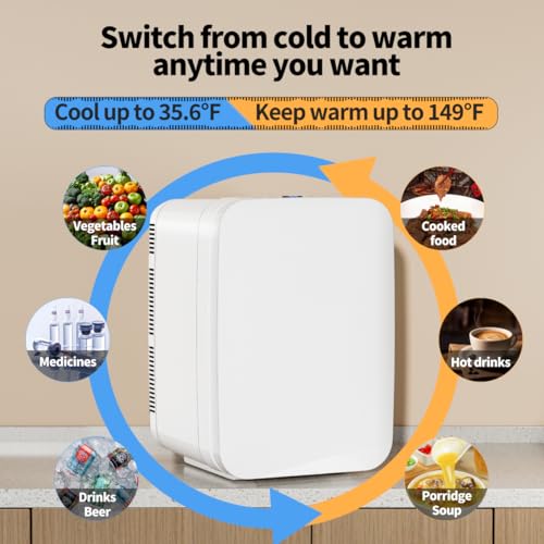 Image of Mini Fridge for Bedroom - 10 Liter /15 Can Portable Refrigerator for Dorm, Office, Car - Quiet Cooler & Warmer for Food, Drinks, Makeup & Skincare - AC /DC Power Supply