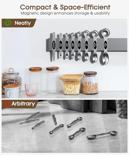 Image of MTROYALDIA 8 PCS 304 Stainless Steel Measuring Spoons Set, 8 Pieces Magnetic Measuring Spoons for Cooking Baking, Coffee Sugar Salt for Liquid Wet and Dry Ingredients (Black)