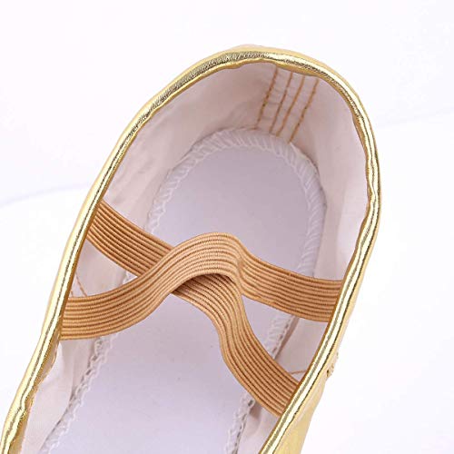 Nexete Leather Shoes In Gold Silver Split-Sole Slipper Flats Ballet Dance Shoes For Toddler Girl Women (Toddler 7 M, Gold) #TOP3