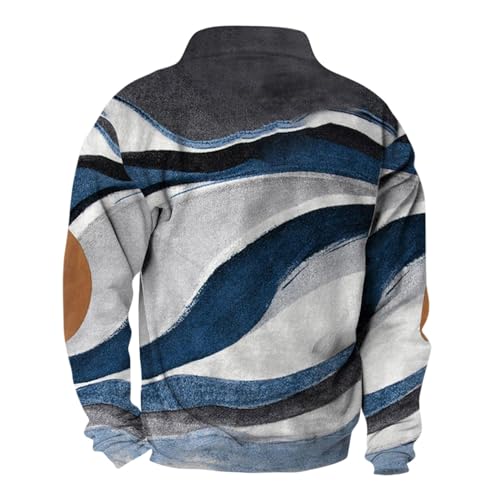 Mens Sweatshirt Graphic Fleece Elbow Patches Relaxed Fit Pullover Stand-Up Collar 1/4 Button Down Fall Printed Outfits2