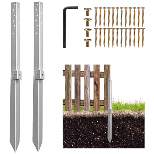 2PCS Fence Post Repair Kit, Fence Post Support Repair Kit, Heavy Duty Black Stainless steel Post Anchor Ground Spike,Repair Stakes for Tilted Broken Wood Support Set of 2 Black