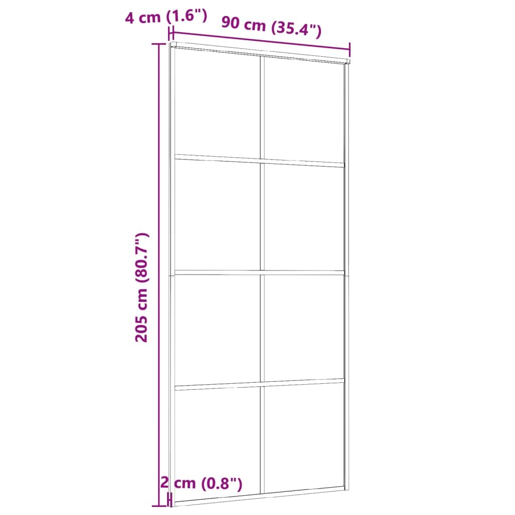 Czarne aluminiowe drzwi przesuwne z 5 mm szkłem ESG, rama 20 mm, odporna na korozję, konstrukcja przesuwna, oszczędność miejsca, 90 x 205 cm, łatwe do czyszczenia