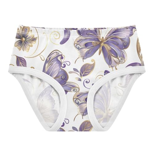 Purple Gold Butterflies Floral Girl Panties Cute Girls Underwear Toddlers Cotton Bright Briefs Undies Kids 2t