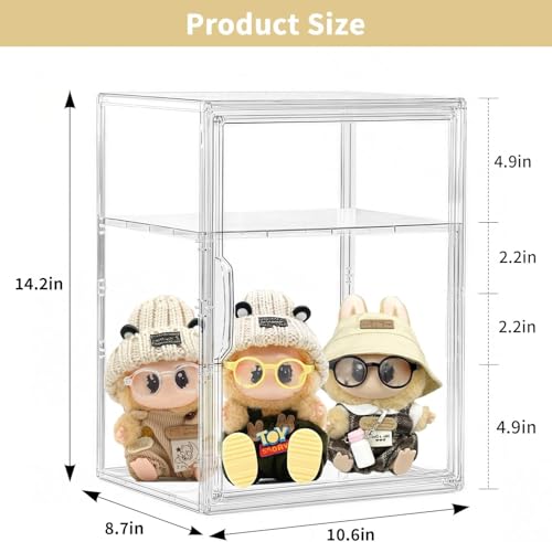 Image of Attelite Acrylic Display Case for Collectibles, Clear Storage Bin with 3 Adjustable Layers, Stackable Storage Box with Magnetic Door for Figures, Home Office,Large,2 Tier Clear Storage Bin,4Pack