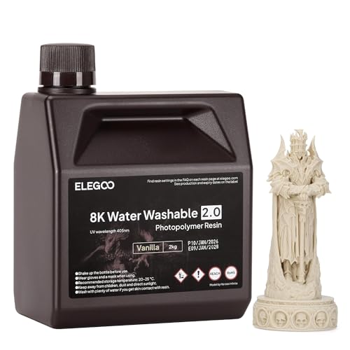 Image of ELEGOO 8K Water-Washable Resin 2.0 - Ideal for Miniatures and Detailed Models with Strong, Tough Prints. Fast-Curing Low-Odor Photopolymer for MSLA /DLP /LCD 3D Printers (385-405nm), Vanilla 2000g