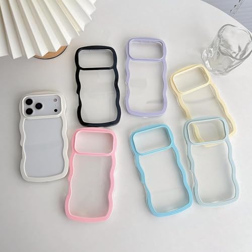 Image of Back Cover Compatible with iPhone 17 Pro Max, Cute Curly Wave Frame Clear Case for Girls Women, Transparent Soft Silicone TPU Bumper Shockproof Protective Cover for iPhone 17 Pro Max (Purple)