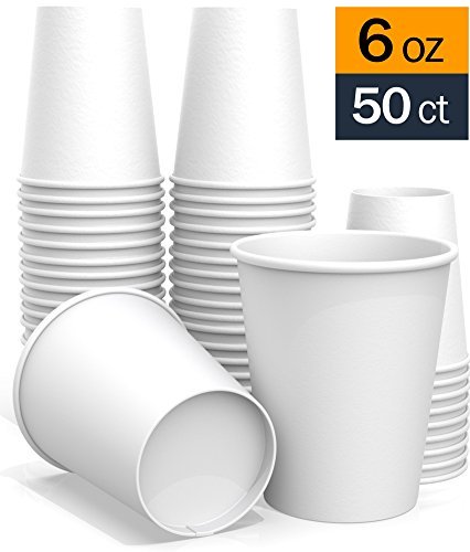 6 oz All-Purpose White Paper Cups (50 ct) - hot Beverage Cup for Coffee Tea Water and cold Drinks - ideal Home Bath Cup paper cup