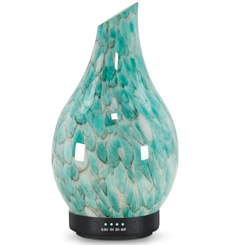 Image of EQUSUPRO 120ml Essential Oil Diffuser, Ultrasonic Aromatherapy Diffuser with Handmade Crystal, BPA Free, Waterless, Auto Shut-off Timer, 7 Color Changing LED Setting (Blue /Patchwork)