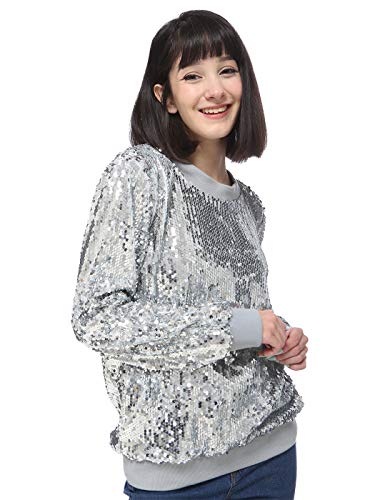 Anna-Kaci Women's Long Sleeve Sequin Party Blouse Pullover Top, Silver, Medium #TOP1