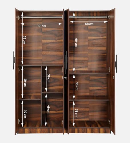 Image of Mintwud Pepperfry Engineered Wood Wardrobe with 4 Doors Storage and 2 Hanging Rod | Wooden Almirah Cupboard for Clothes Storage Organizer for Living Room Home Bedroom Furniture (Brown Finish)