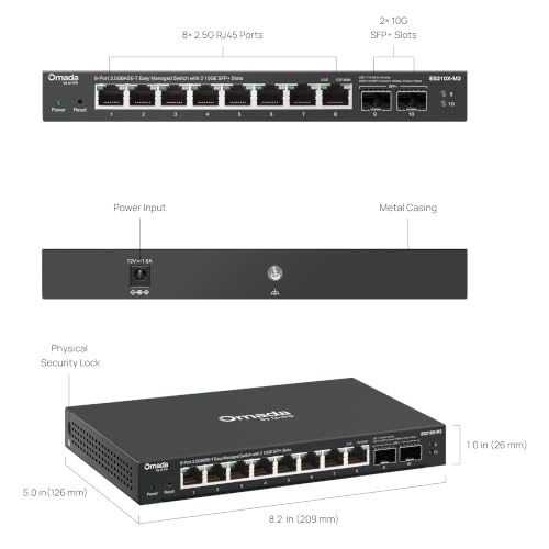 Image of TP-Link Omada 8 Port 2.5G Switch, Easy Managed, 2*10G SFP+, VLAN, Auto Loop Prevention, IGMP Snooping, Fanless, Durable Metal w / Shielded Ports (ES210X-M2)