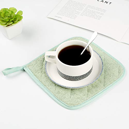 Lifaith 100% Cotton Kitchen Everyday Basic Terry Pot Holder Heat Resistant Coaster Potholder for Cooking and Baking Set of 5 Mint Green - Thumbnail 6