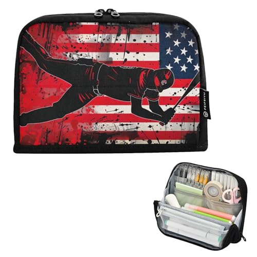 GAIREG - GAIREG Trousse à crayons motif drapeau joueur de baseball avec support magnétique multifonction pour voyage, école, bureau