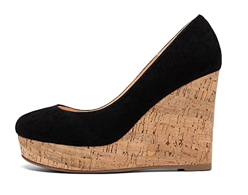 Mettesally Women's Platform Cork Wedges Heeled Sandals Round Closed Toe Slip On Office Elegant Dress Shoes