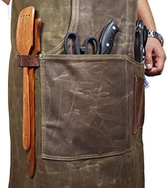 One Size Fits Utility Apron | Adjustable Cross-Back Straps | Multi-Use Shop Apron With Tool Pockets By Aaron Leather Goods (Green, Canvas Leather)
