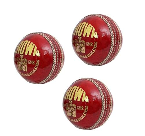 Balles de cricket en cuir Crown Match lot de 3 pour éviter l'usure rapide au lancer