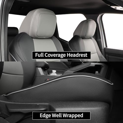 Image of EKR Tacoma Car Seat Covers Custom Fit for Toyota Tacoma (Petrol) 2024 2025 2026 DoubleCab /CrewCab SR /SR5 /TRD Sport /TRD Off-Road /Limited -Truck Seat Covers Full Set,Faux Leather(Black /Gray)