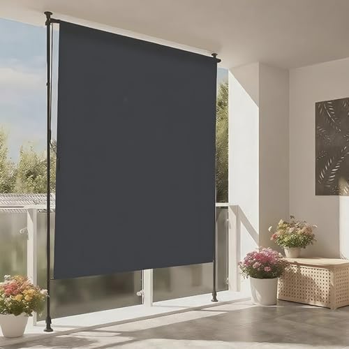MOTOR Toldo Vertical Exterior sin Taladrar, 150/200 x 270 cm, con Manivela, Altura Ajustable de 215-310 cm, Protección Solar y Visual, Resistente al Agua y al Viento para Balcón, Terraza y Jardín(Gray