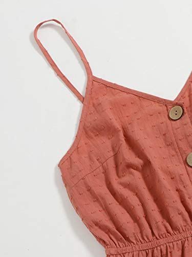 Makemechic Women's Solid Button Front Swiss Dot Wide Leg High Waist Cami Romper Rusty Rose M #TOP2