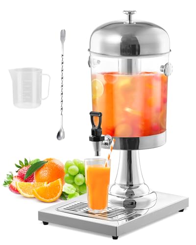 8 L Drink Dispensers for Parties, Easy-to-Clean Drip Tray Design, Hot & Cold Dual-Use Stainless Steel Beverage Dispenser with Stand, Juice Dispenser with Ice Container, Spigot, Clear
