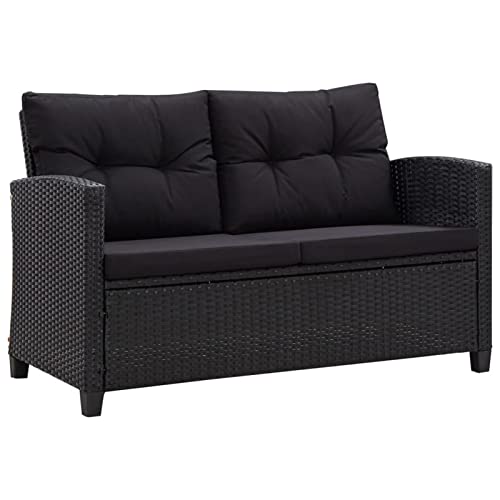 Festnight Divano da Giardino 2 Posti con Cuscini, Divanetto da Esterno, Divanetti da Esterno, Divano da Esterno, Divano Giardino per Esterno, Nero 124 cm Polyrattan