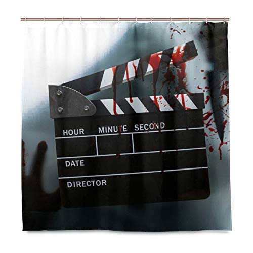 N/ A cortina de ducha de baño lavable impermeable – lámina de pizarra para películas de terror, cortinas de baño con ganchos, 183 x 183 cm