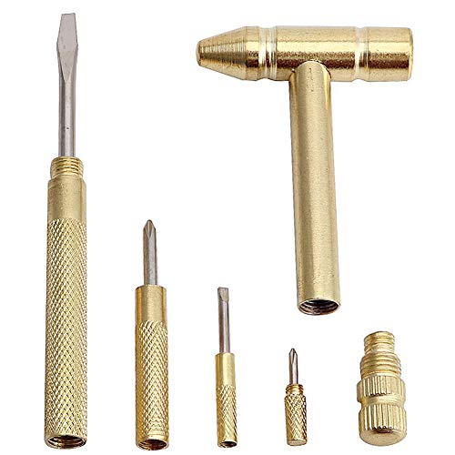 6 In 1 Micro Mini Multifunction Copper Craft Hammer & Screwdriver Hand Tools Ideal For Watchmaker Jewelers And Walnut Eaters #TOP2