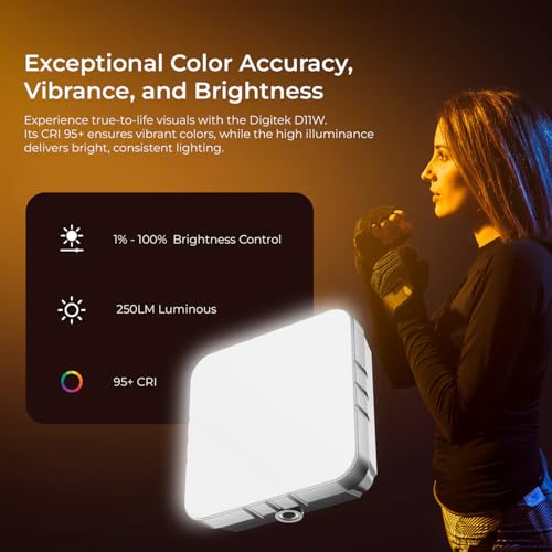Image of Digitek (LED-D11W) Mini 11W Bi-Color LED Video Light with 120 Beam Angle, 2000mAh Battery, Brightness Adjustment, 2500K-9900K, Type-C Charging, 1 /4 inch Mount, 40 LEDs Bulbs, for Vlogs & Live Streaming