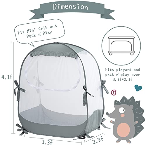 L Runnzer Baby Pack N Play Tent, Baby Crib Safety Tent To Keep Baby From Climbing Out, Baby Crib Canopy For Pack N Play, Mini Cribs & Playpens, Pop Up Design & See-Through Mesh #TOP1