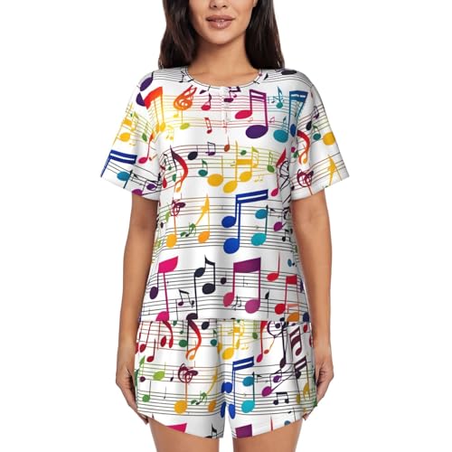 Pyjama notes de musique colorées pour femme ensemble short d'été confortable