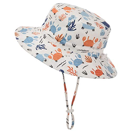 Image of Baby Sun Hat Adjustable - Outdoor Toddler Swim Beach Pool Hat Kids UPF 50+ Wide Brim Chin Strap Summer Play Hat