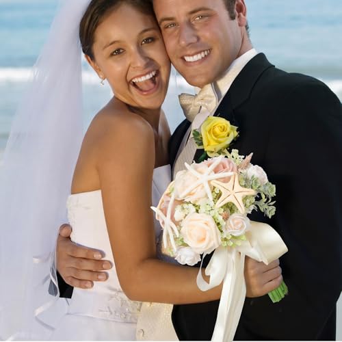 Ramo de Novia Artificial Estilo Costero con Rosas y Estrella de Mar miniatura 3