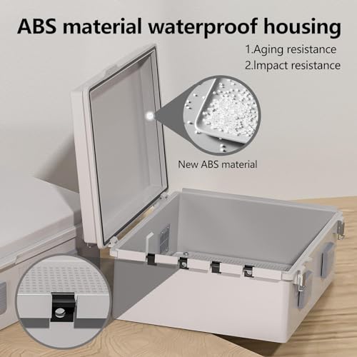 Image of Electrical Junction Box, Ventilated Design, Cable Grommets, Indoor /Outdoor Use with Mounting Panel & Hinged Cover. Waterproof IP 65. (Grey Cover, 17.7 inchx13.7 inchx7.9 inch)