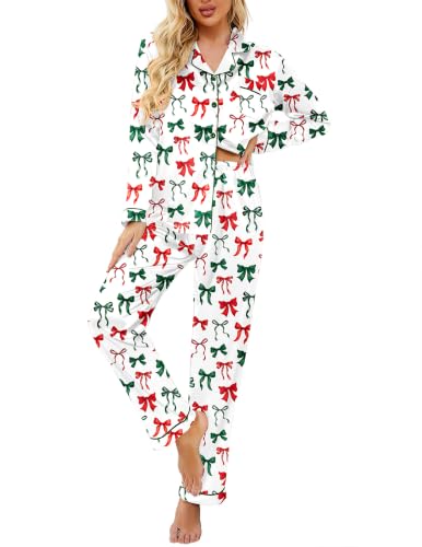 Image of Ekouaer Women's Classic Button Down Long Satin Silk Pajama Set