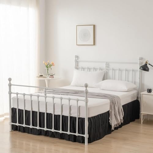 Bed Skirt Queen Size, Ruffled Bed Skirt with Split Corners, Queen Bed Skirts 18 Inch Drop with Platform, Striped Boho Queen Size Bed Skirting, Black, Queen - 18" Drop