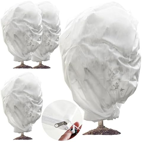 4 Pack Plant Covers Freeze Protection for Winter Frost Covers for Outdoor Plants 91” x 62” Plant Frost Protection Covers Frost Cloth Tree Shrub Rose Bush Covers Plant Protector Frost Blanket, White Cover