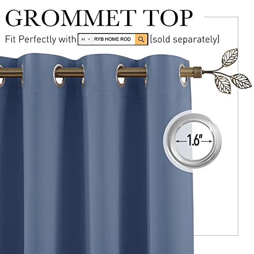 Image of RYB HOME Extra Wide Curtain for Room Divider, Blackout Privacy Soundproof Curtains for Large Window Shared Bedroom Apartment Backdrop Home Theatre Backdrop, Stone Blue, 20ft Wide x 8ft Long