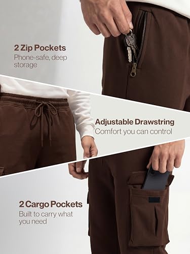 Image of Fflirtygo Mens Cargo Pants Cotton | Track Pants with Zip Pockets | 4 Pocket Joggers | Baggy Lower for Men | Sizes Upto 6XL