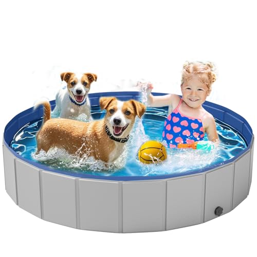 Dog Pool for Large Dogs, Foldable Plastic Pool for Dogs Slip-Resistant (XL - 63'' x 12'')