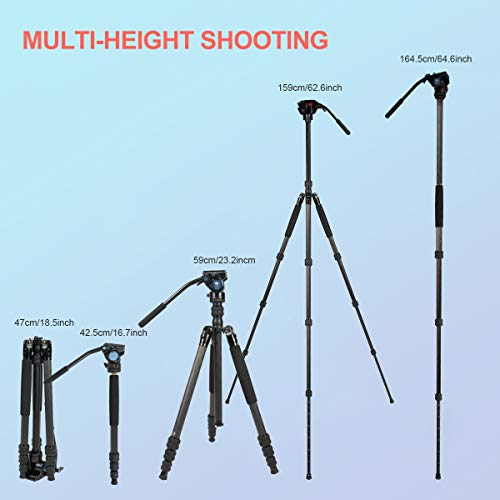 Sirui 2-In-1 Carbon Fiber Camera Tripod Monopod 62.6″ With Va-5 360° Fluid Head, 4-Section Video Tripod Kit For Dsrl Camera,1/4" And 3/8" Screws, Load Up 6.6Lbs(Traveler Vc) #TOP1